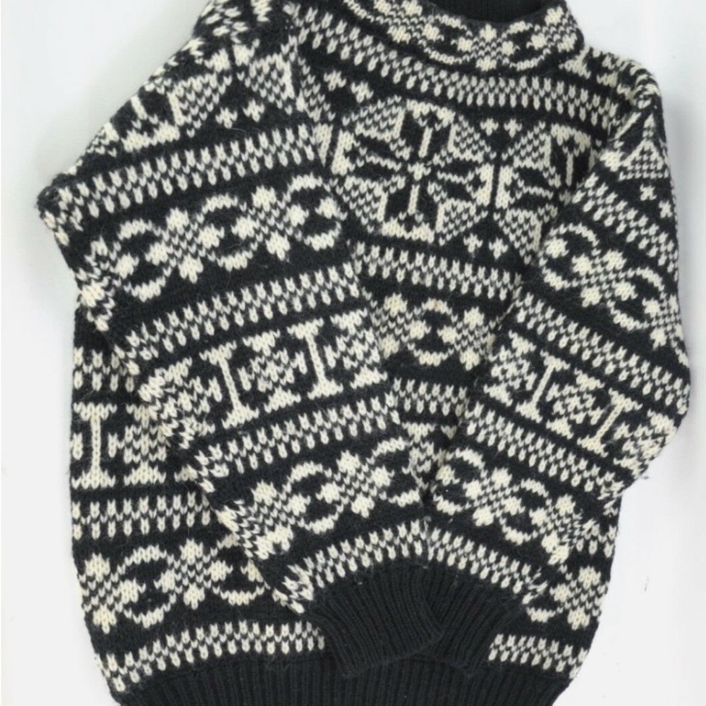 Eddie Bauer Black and White Turtleneck Sweater with Nordic Pattern